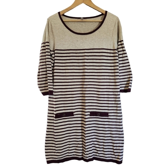 Banana Republic tan maroon stripes tunic  sweater dress shirt - Picture 1 of 9